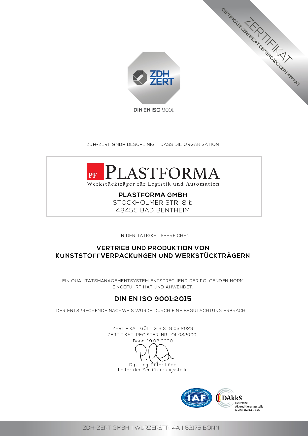 Zertifikat - DIN ISO 9001 - Deutsch