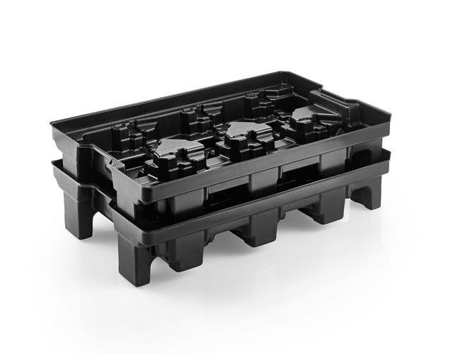 Container inserts, stackable over feet